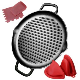 Cast Iron Grill Pan 12.6 inch Pre-Seasoned Cast Iron Griddle Pan Dual Handles Cast Iron Skillets for BBQ Round Cast Iron Griddle for any Stove To